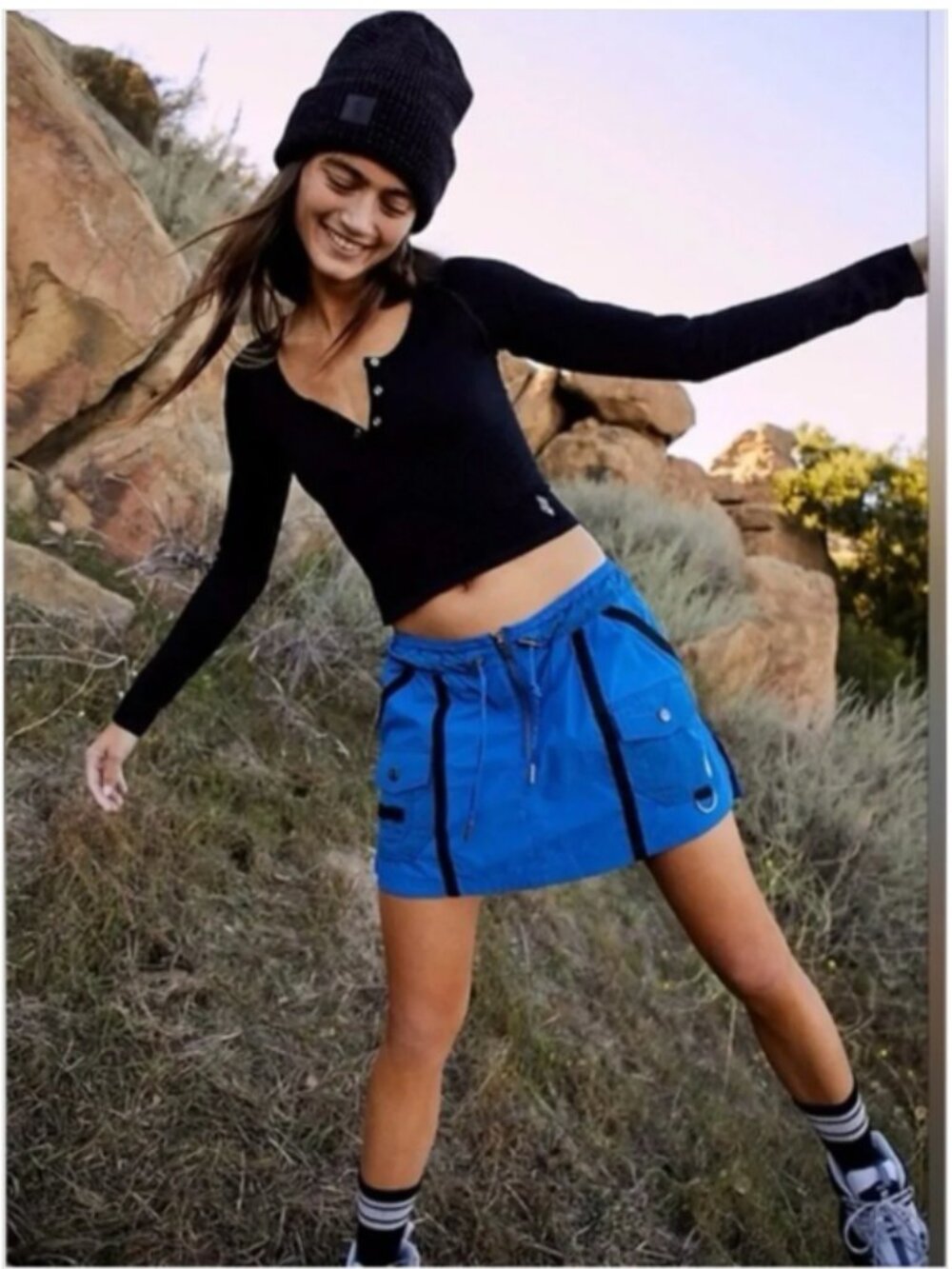 Free People Movement Blue Nylon Moonbeam Cargo Skort Size Medium